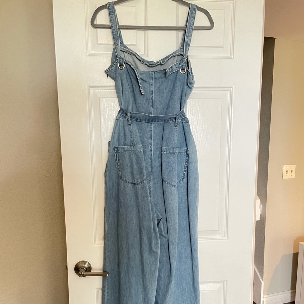 PAIGE Light Blue Denim Jumpsuit with Waist Tie - Picture 3 of 7